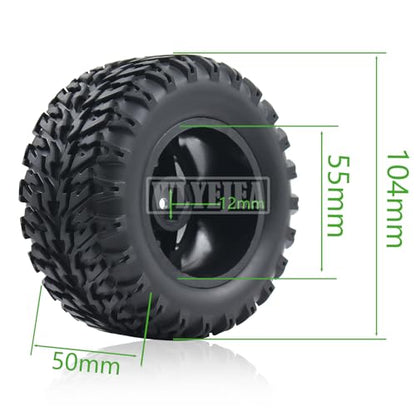 4PCS RC Truck Tires Set 12mm Hex Hub Plastic Wheel Rim Compatible with 1/12 LOSI LMT 4WD Solid Axle Monster Truck 1/12 1/14 1/16 TRAXXA,REDCAT RC Racing Truck - color: Black 2