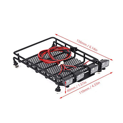 RC Roof Rack Luggage with LED Lights Quadrate for SCX10 1/10 Scale RC Crawler Car 4 White