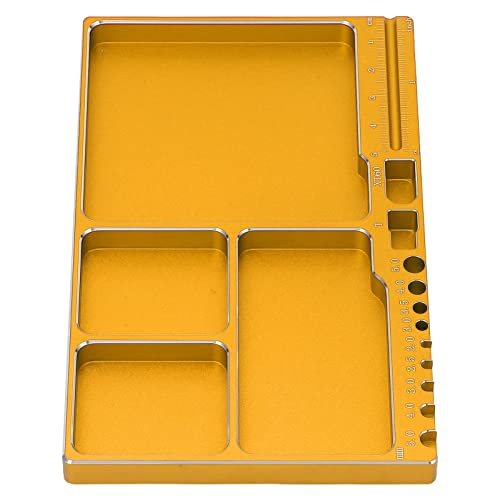 RC Magnetic Tray, 16x10x1.1cm Universal Aluminium Alloy Screw Tray RC Model Repair Tool Tray with Magnetic Pad for RC Trucks (Gold) - color: Gold