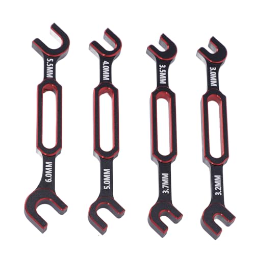 4PCS RC Wrench, Premium Aluminum Alloy Turnbuckle Nut Ball Joint Remover Tool with 3.0 3.2 .5 .7 4.0 5.0 6.0mm Sizes, for RC Car Boat Drone Crawler Truck DIY (Red) - color: Red