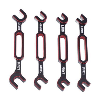 4PCS RC Wrench, Premium Aluminum Alloy Turnbuckle Nut Ball Joint Remover Tool with 3.0 3.2 .5 .7 4.0 5.0 6.0mm Sizes, for RC Car Boat Drone Crawler Truck DIY (Red) - color: Red