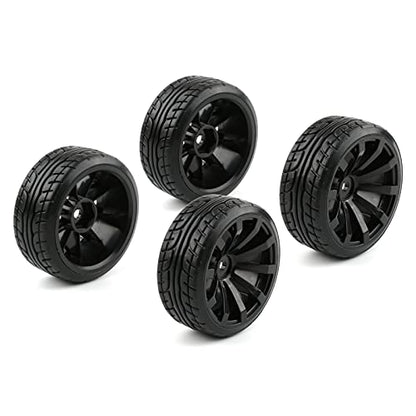 4pcs 1/10 RC Drift Wheels 12mm Hex | For HSP Redcat HPI Tamiya 3RACING Kyosho Traxxas Wltoys MST Exceed RC, Includes Tires, With 8pcs Flange Lock Nuts - color: Black