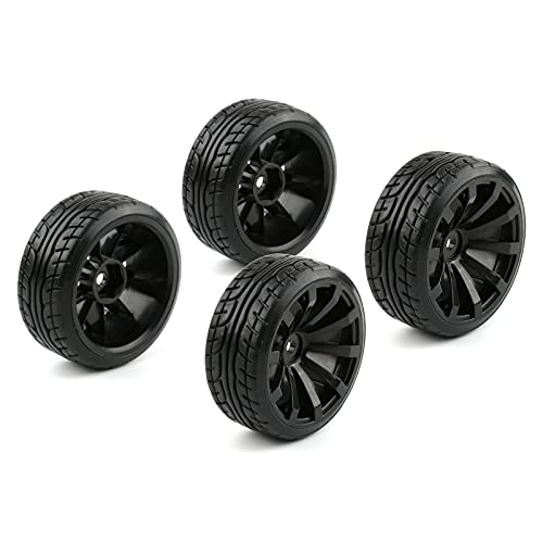 4pcs 1/10 RC Drift Wheels 12mm Hex | For HSP Redcat HPI Tamiya 3RACING Kyosho Traxxas Wltoys MST Exceed RC, Includes Tires, With 8pcs Flange Lock Nuts - color: Black