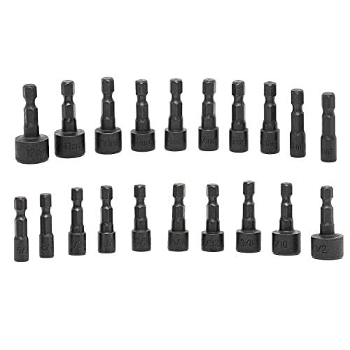 NEIKO 10068A Nut Driver Set, For Impact Drill and Driver, 20 Piece, 1/4” Hex Small Nut Driver Bit Set, Metric and Standard, 4-12 mm & 5/32”-1/2”, CR-V Steel, Nutsetter Driver Bits - size: Nut Driver Bit, style: SAE and Metric