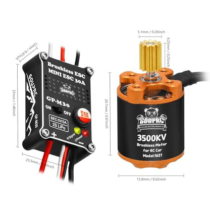 GOUPRC 3500KV Outrunner Brushless Motor & Upgrade 30A Brushless ESC for 1/18 TRX4M/ Ascent-18 Redcat RC Crawler Car Buggy Trcuck - style: Orange for TRX4M & Redcat 1/18