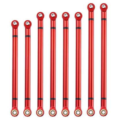 MECCANIXITY 8pcs Wheel Base Link Rod Linkage Aluminum Alloy 313mm Wheel Base Upper Lower Link Rod Chassis Linkage for SCX10 1/10 RC Car Crawler Upgrade Parts,Red - color: Red