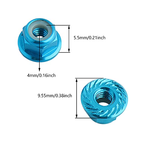 8PCS Flange M4 Lock Nuts Serrated Nylon Self-Tightening Aluminum M4 Wheel Hardware for Axial HPI TLR ECX Model RC Car Vehicles Upgraded Replacement Parts (Light Blue) - color: Light Blue