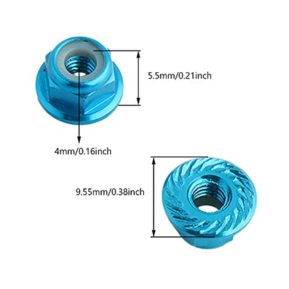 8PCS Flange M4 Lock Nuts Serrated Nylon Self-Tightening Aluminum M4 Wheel Hardware for Axial HPI TLR ECX Model RC Car Vehicles Upgraded Replacement Parts (Light Blue) - color: Light Blue