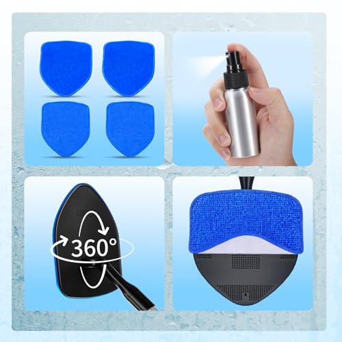 XINDELL Interior Windshield Cleaner Tool, Car Window Cleaning Kit with 5 Reusable Microfiber Pads, Extendable Handle & 360° Rotating Head, Streak-Free Auto Glass Wiper for Truck SUV RV - color: Blue