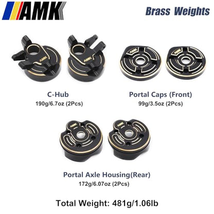 AMK SCX10 III Brass Kit 1.1lb 1.9 Capra Steering Knuckle Front Caps Rear Portal Axle Housing for 1/10 RC Crawler Axial SCX10 Upgrades AR45P UTB10 Vanquish F9 CP44