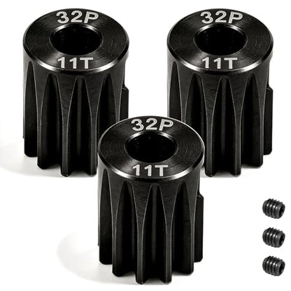 32P 11T RC Car Gear Set | 45# Steel Black Oxide | 5mm Bore +0.03mm | Precision Engineered Motor Pinion Gear Compatible with Traxxas/ARRMA/HPI/Kyosho (3-Pack with M4 Set Screws) - style: 3Pcs 11T