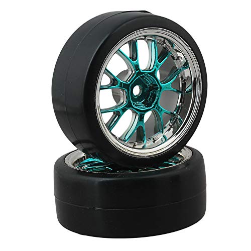Blue Plastic Y Shape Hub Wheel Rim with Smooth Tires for RC 1:10 On-Road Racing Car & Drift Car Pack of 4