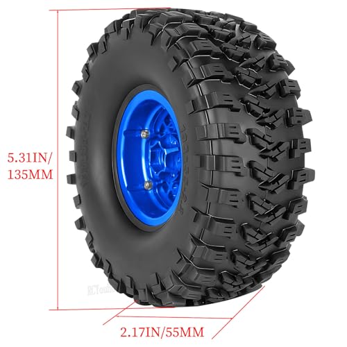 RC Aluminum 2.2" Beadlock Wheel Tires Set for 1/10 RC Crawler Car,TRX6 TRX4 SCX10 II III 90046 D90 Gen8 MST CFX VS4-10,RC Wheels 2.2 Beadlock Wheel Rims,(4PCS) Navy Blue - color: Navy Blue -(Rc Wheels Tires)