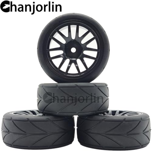 RC 1/10 On Road Touring Tires & Wheels 12mm Hex Hard Plastic Rims OD 65mm Street Racing Tyre for 1:10 1/12 Rally Drift Car Tamiya TT01 TT02 Traxxas XV02 XV01 HPI KYOSHO PTG2 4PCS (Black) - color: Black