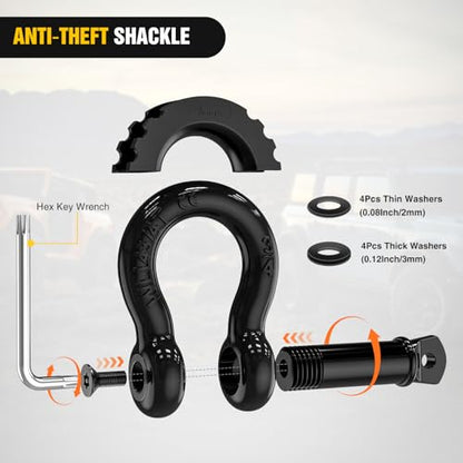 Nilight 3/4" D Ring Anti-Theft Shackle Tow Hook Jeep Truck SUV ATV UTV | Off Road Recovery Gear 19T 41,887 lbs Break Strength 4.75T WLL Rust-Resistant Anti-Rattle Isolators Heavy Duty Black 2pack - color: Black 3/4" w/Anti-Theft Shackle, size: Shackle