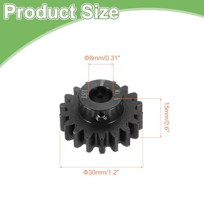 MECCANIXITY Steel M1.5 Gear Set 18T 8mm Shaft Motor Gears for RC Vehicles Truck Drift Car Part, Black - size: 18T