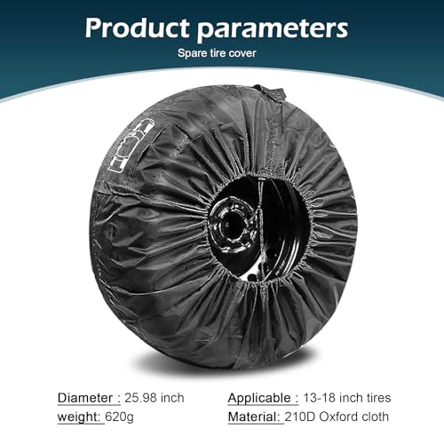 1 PC Spare Tire Cover, 190T Polyester Taffeta Spare Tire Protector with Pocket, 13"-18" Diameters Waterproof Wheel Storage Bag, Universal for Most Cars, Trucks, SUVs (Black #S) - size: 1 PC #S
