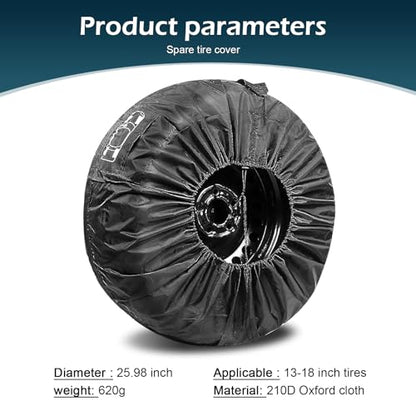 1 PC Spare Tire Cover, 190T Polyester Taffeta Spare Tire Protector with Pocket, 13"-18" Diameters Waterproof Wheel Storage Bag, Universal for Most Cars, Trucks, SUVs (Black #S) - size: 1 PC #S
