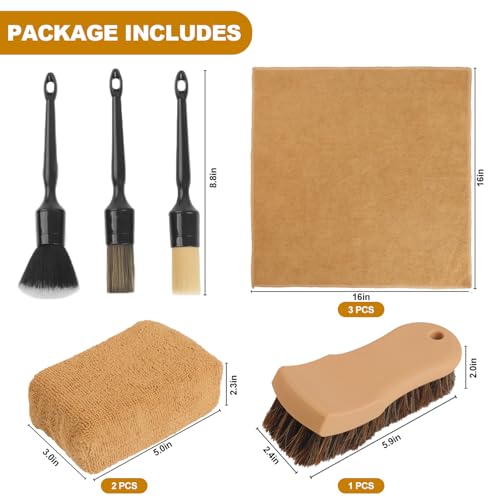 10PCS Car Cleaning Kit, Car Detailing Kit Interior Cleaner, Long Bristle Horse Hair Leather Cleaning Brush, Car Detailing Brushes, Microfiber Cloth & Applicator, Car Cleaning Supplies for Interior