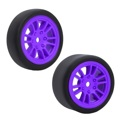4PCS Finished Flat Running Drift Tires and Wheels 7MM Hexagon for 1/24 Losi Micro B Upgrades and 1/28 Losi Micro T Upgrades(T Purple) - color: T Purple