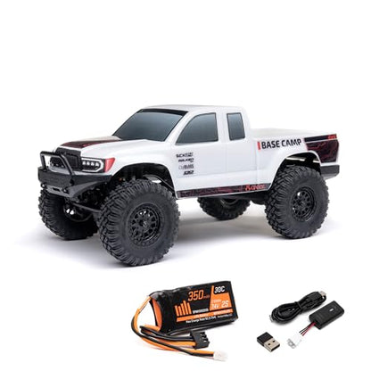 Axial RC Truck 1/24 SCX24 Base Camp 4x4 Rock Crawler Brushed RTR(Everything Needed to Run is Included) - White, AXI-1219T1 - color: White