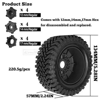RC Wheels and Tire for 1/8 Maxx Slash 6S Short Course Trucks(102076-4),All-Terrain Rubber Tyres w/Foam Insert,Replacement for #10272,Black - color: Black(4pcs)