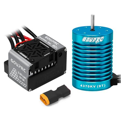 GOUPRC S3650 9T 4370KV Brushless Motor 3.175mm Shaft with 60A Brushless ESC Electric Speed Controller Combo Kit for 1/10 RC Off-Road Buggy Monster Truck Car - color: 4370KV Brushless Motor Esc