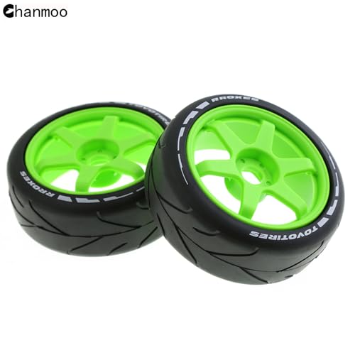 1/8 RC On Road Tires And Hard Plastic Drift Wheels 17mm Hex Rally Racing Tyres For 1:8 Scale Touring Street Car Tamiya HPI WR8 HSP Hobao ARRMA Redcat Losi Kyosho VRX W10 4PCS (Green) - color: Green