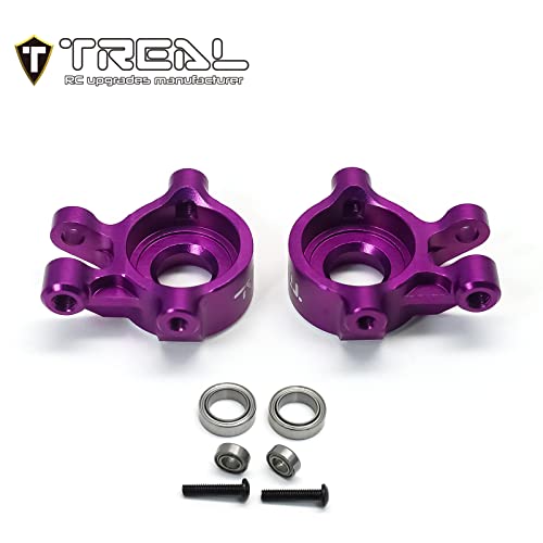 TREAL Aluminum 7075 Front Steering Knuckles Set (2P) L&R CNC Machined Upgrades Compatible with 1/18 TRX4M (Purple) - color: Purple