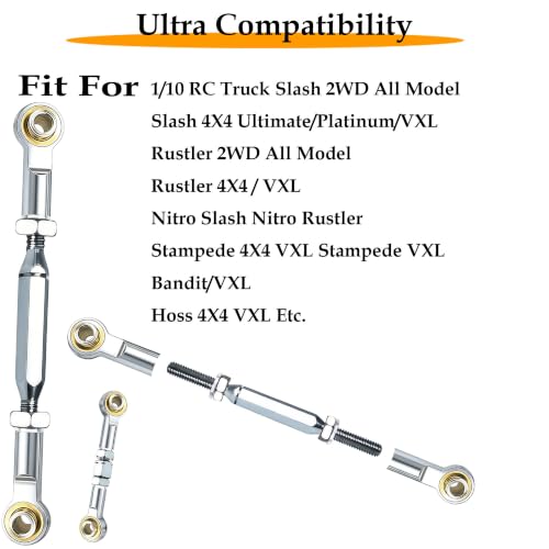 Stainless Turnbuckles Links with Rod Ends for 1/10 Traxxas Slash,Silver | Adjustable Camber Links with Spacers for Rustler 4X4/2WD, Stampede 4X4, Hoss 4X4, Bandit/VXL RC Car Hops Up Parts - color: Silver