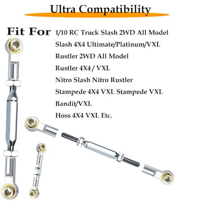 Stainless Turnbuckles Links with Rod Ends for 1/10 Traxxas Slash,Silver | Adjustable Camber Links with Spacers for Rustler 4X4/2WD, Stampede 4X4, Hoss 4X4, Bandit/VXL RC Car Hops Up Parts - color: Silver
