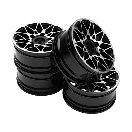 ShareGoo Metal Wheel Rims RC 12mm Hex Hubs 1/10 RC Drift On-Road Racing Touring Wheel Rim Compatible with HSP Tamiya Kyosho RedCat Sakura WLtoys Universal 1/10 RC Scales (Black) - color: Black