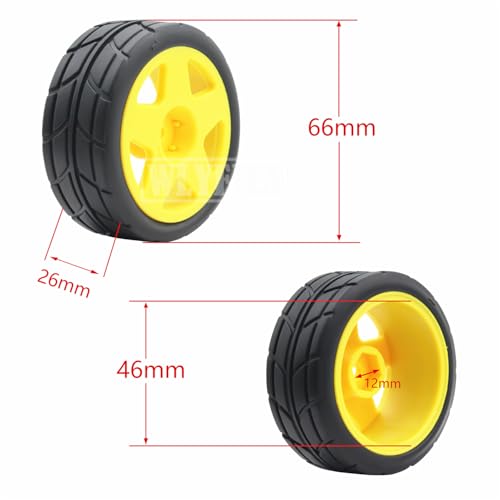 4PCS RC 1/10 On-Road Tires 65mm RC Rubber Tires w/Plastic Wheel Rim 12mm Hex Fit for 1/10 RC On-Road Rally Car HPI Tamiya TT01 TT02 Kyosho Wltoys 144001 - color: Yellow 4