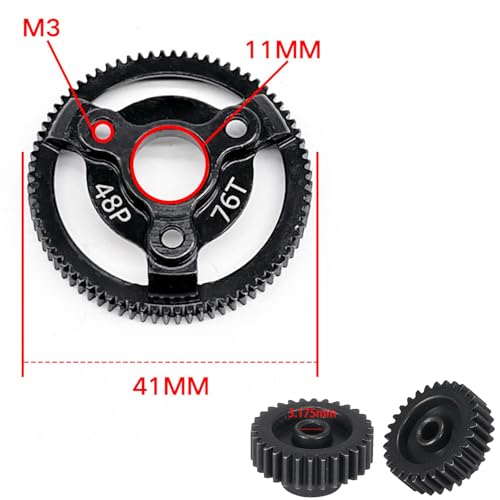 48P 76T Spur Gear Hardened Steel Transmission Gears with 27T 28T 29T 30T Pinions Gear 1/8 inch 3.175mm Hole Upgrade Parts for Traxxas RC 1/10 2WD Slash Stampede Rustler 2WD Bandit VXL XL-5 F-150 SVT - size: 76T-27T 28T 29T 30T