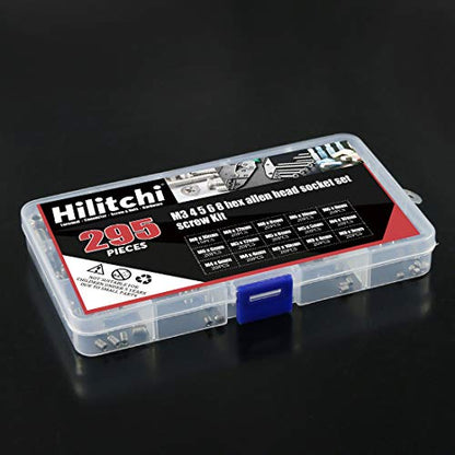 Hilitchi 295Pcs M3/4/5/6/8 304 Stainless Steel Set Screw Assortment with Internal Hex Drive and Cup Point, Metric - color: Silver - Metric - 295pcs