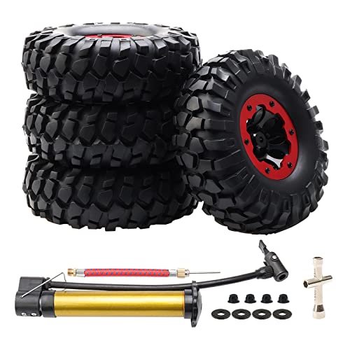 4PCS RC Tires 1.9 Crawler Tires Inflatable Plastic Beadlock Wheels and Tires for 1/10 RC Rock Crawler TRX4 SCX10 CC01 RC4WD D90 (OD 108mm)