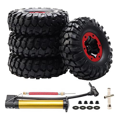 4PCS RC Tires 1.9 Crawler Tires Inflatable Plastic Beadlock Wheels and Tires for 1/10 RC Rock Crawler TRX4 SCX10 CC01 RC4WD D90 (OD 108mm)