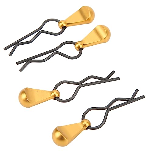 4pcs RC Body Clips R Pins Stainless Steel R Clips with Aluminium Alloy Pull Tabs for 1/8 1/10 RC Car (Gold) - color: Gold