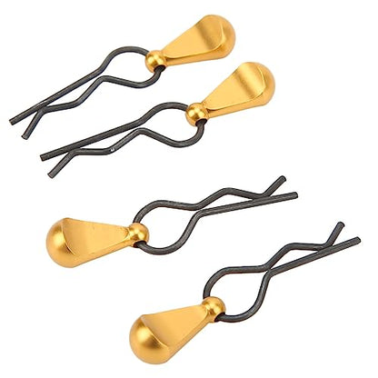 4pcs RC Body Clips R Pins Stainless Steel R Clips with Aluminium Alloy Pull Tabs for 1/8 1/10 RC Car (Gold) - color: Gold