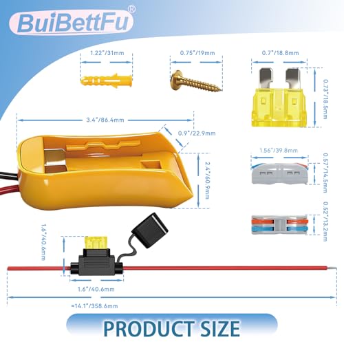 20V Adapter for Dewalt Battery Adapter for Power Wheels Upgrade Conversion Kit with Wire Connectors, Fuses, 12AWG Wire, Power Tool Drill Converter for Kids Car, RC Toy, DIY, Et (1 Pack)