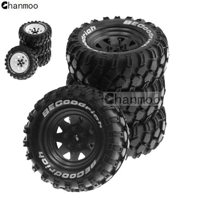 1.9 RC Crawler Tires And Metal Beadlock Wheels Rims 12mm Drive Adaptors 1:10 Soft Mud Tyres For 1/10 Rock Crawler Car Traxxas TRX4 D90 TF2 Axial Redcat Gen8 SCX10 Tamiya CC01 4PCS (Black) - color: Black