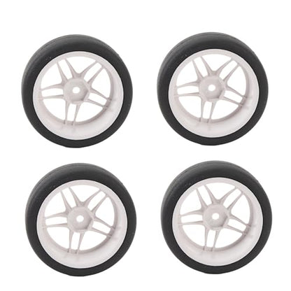 4pcs RC Tires Wheels Rims Set, 1/10 Scale Rubber Tires with 12mm Hex Hub, 26mm Wide Smooth Drift Tires for RC Racing and Drifting Cars Compatible with TT01 HSP (White) - color: White