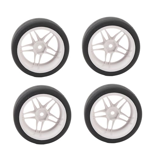 4pcs RC Tires Wheels Rims Set, 1/10 Scale Rubber Tires with 12mm Hex Hub, 26mm Wide Smooth Drift Tires for RC Racing and Drifting Cars Compatible with TT01 HSP (White) - color: White