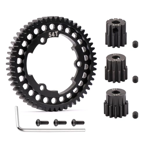 Aimrock Harden Steel Mod 1 54T Spur Gear and 5mm 11T 12T 13T Pinion Gear Combo Upgrade Option Parts for Traxxas XRT X-Maxx E-Revo Funco Maxx XO-1 RC Car (54T 11T 12T 13T) - size: 54T 11T 12T 13T