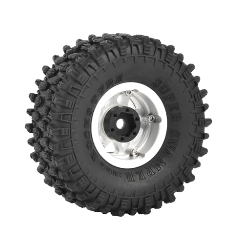 4PCS 1.55 inch Aluminum Metal Beadlock Wheels Rim and 95mm All Terrain Rubber Tires for 1/10 1/12 RC Rock Crawler Car for Axial AX90069 D90 TF2 Tamiya LC70 JIMNY UTB18(5Spoke,Silver) - color: 5spoke,silver