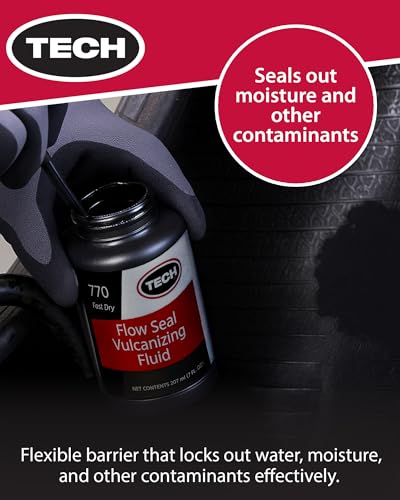 TECH Flow-Seal Tire Repair Cement, Fast-Drying Vulcanizing Fluid, 7oz | Support A Bonding Layer While Sealing Against Moisture And Contaminants During Repairs