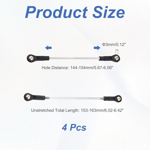 MECCANIXITY 2Pcs Adjustable Turnbuckles Camber Links, 144-154mm Turnbuckle Rod Steering Servo Linkage with M3 Ball Head Rod Ends for RC Car Replace Parts DIY - size: 144-154mm