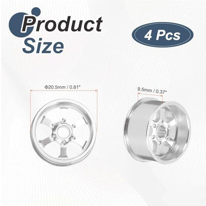 MECCANIXITY 4Pcs RC Car Wheel Rims, 20.5mm Dia 5-Spoke Silver Aluminum Alloy Wheel Rims Hex Hub for HSP RC Drift On-road Racing Touring Car - color: Silver