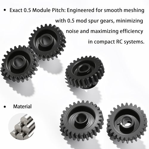 0.5M Pinion Gear 23T 24T 25T 26T 27T Hardened Steel 3.175mm Bore with 2.3mm Adapter, Gear for ARRMA 1/14 Typhon 1/16 Mojave 1/18 Granite, Losi 1/12, 0.5Mod Gear 13T-27T for HOBBYWING Motors - size: 23 24 25 26 27T, style: 5 Gears +5 Shafts Set