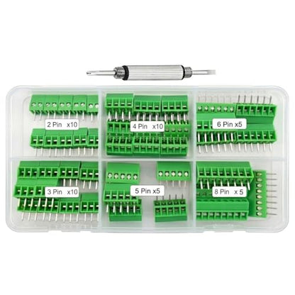 46Pcs 2.54mm 0.1" Pitch Mini PCB Mount Screw Terminal Block Connector 2P 3P 4P 5P 6P 8P Terminals 150V 6A Compatible 26-18AWG Cable for Arduino and Home Electronics Projects